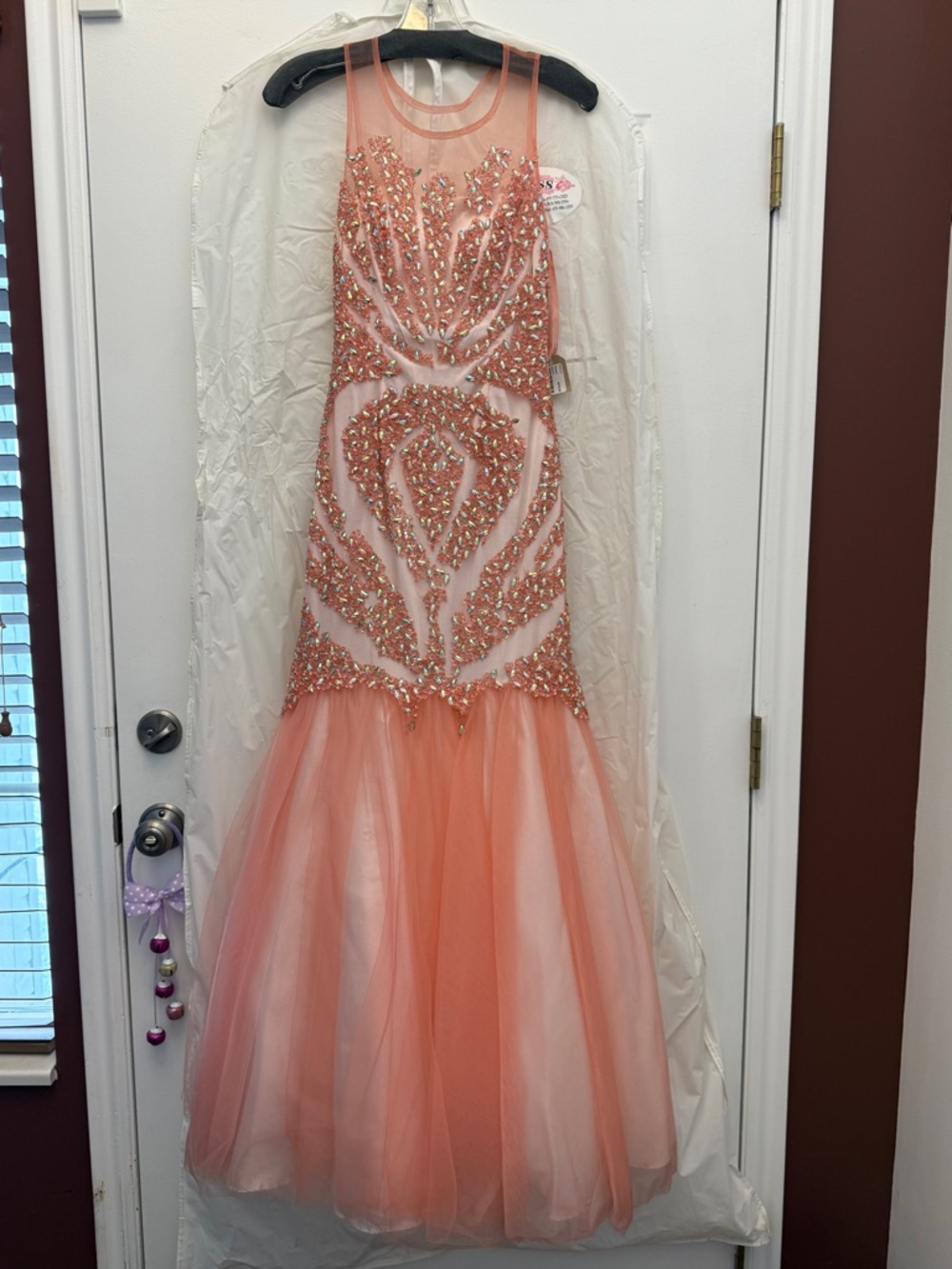 Elegant Beaded Pink Prom Mermaid Dress